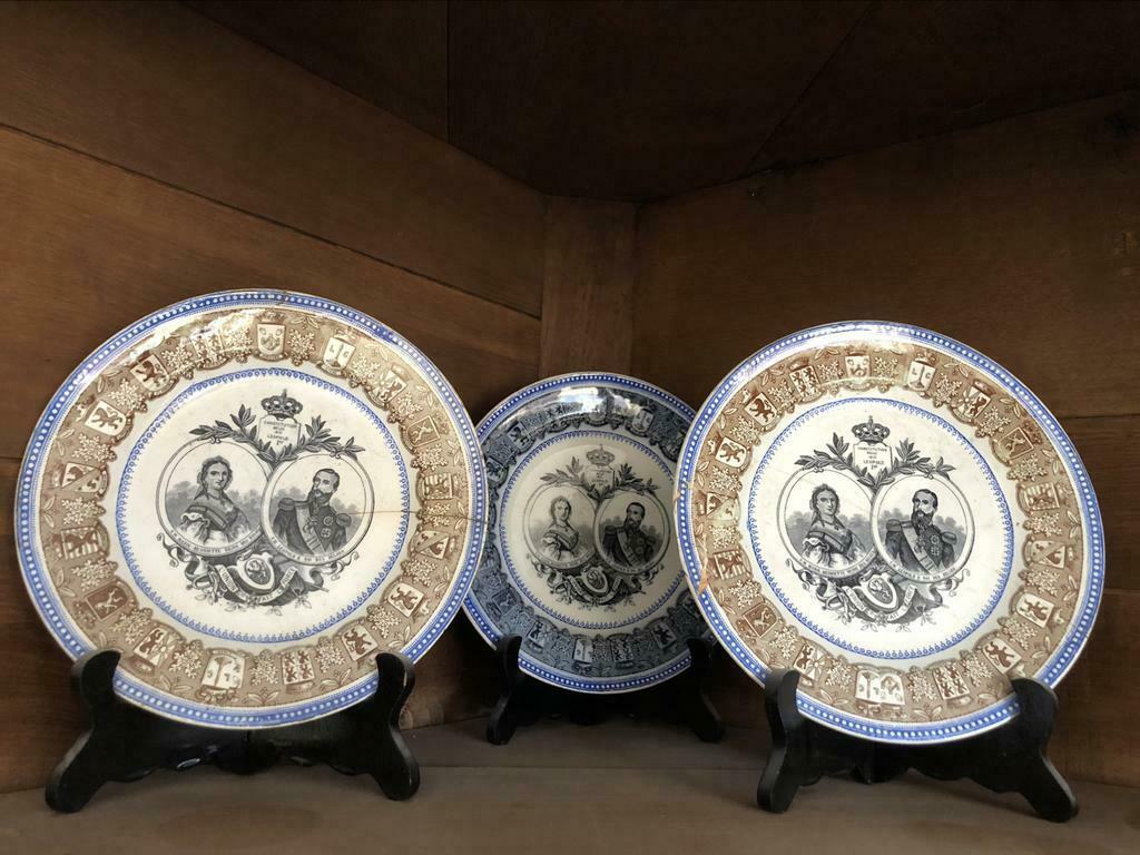 Set van 3 antieke borden Leopold II en Marie-Henriette, Antiquités & Art, Enlèvement ou Envoi