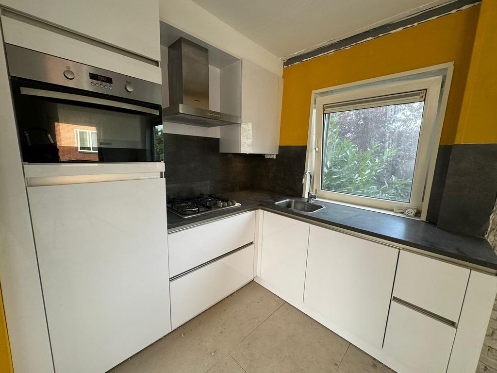 Nette Hoogglans Witte Hoekkeuken + Apparatuur GEDEMONTEERD, Huis en Inrichting, Wit, Hoekkeuken, Ophalen of Verzenden, Hout