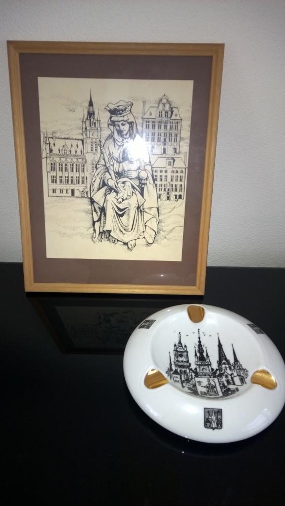 Sint -Niklaas : schilderij & asbak stadhuis ( grote Markt ), Ophalen of Verzenden