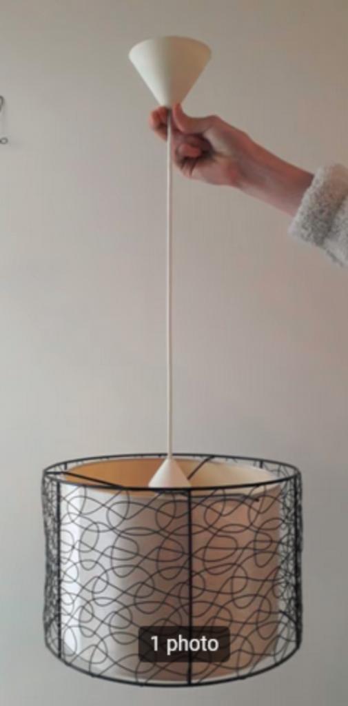 Lustre rond en acier et toile, Maison & Meubles, Lampes | Lustres, Enlèvement ou Envoi, Métal