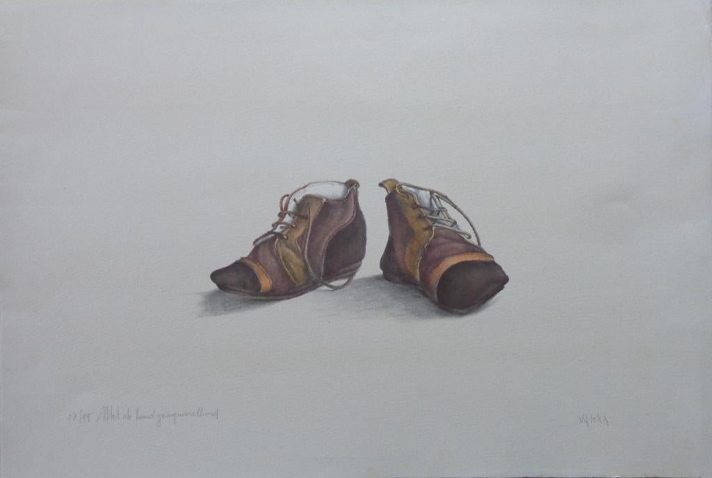 PETRUS VALCKX / PAAR SCHOENEN / ZW-W LITHO + AQUAREL 38x56cm, Ophalen of Verzenden