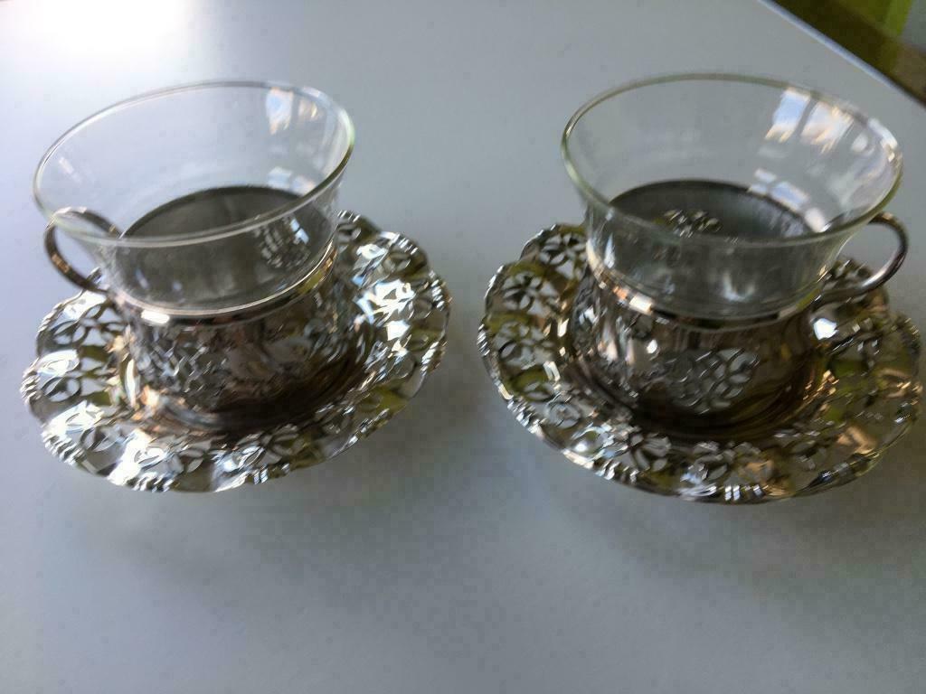 Zilveren theekopjes met schoteltje, Antiek en Kunst, Ophalen, Zilver