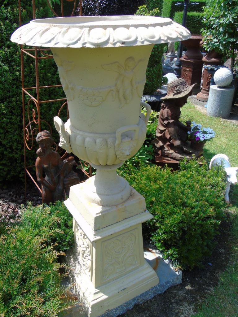 vasque en fonte pat blanc rouillé + socle , jardinière XXL, Enlèvement