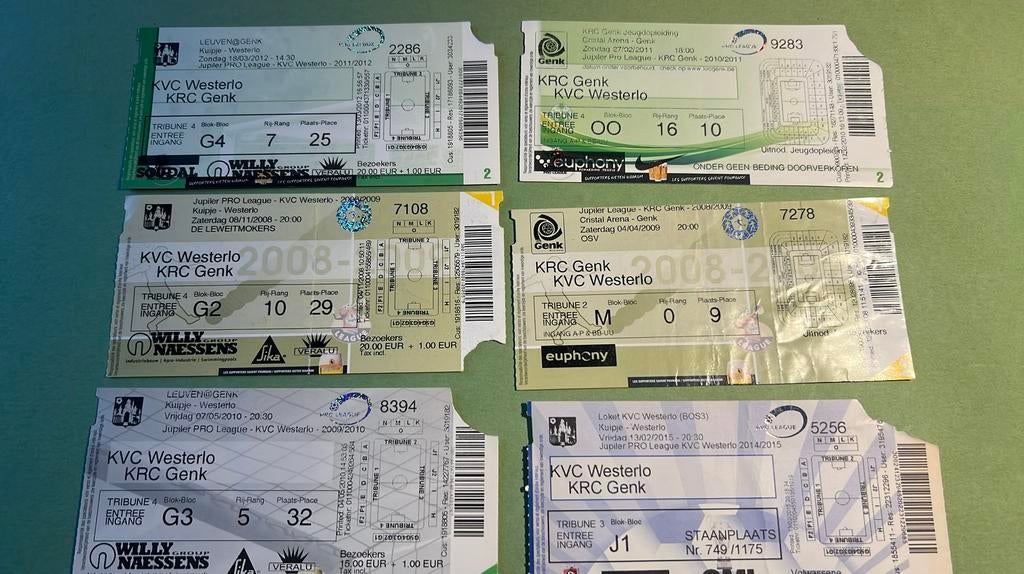6 tickets RC Genk - Westerlo 2008 09 10 11 12 15, Envoi, Utilisé