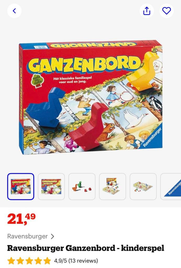 Ganzenbord Ravensburger, Hobby en Vrije tijd, Gezelschapsspellen | Overige, Ophalen, Zo goed als nieuw
