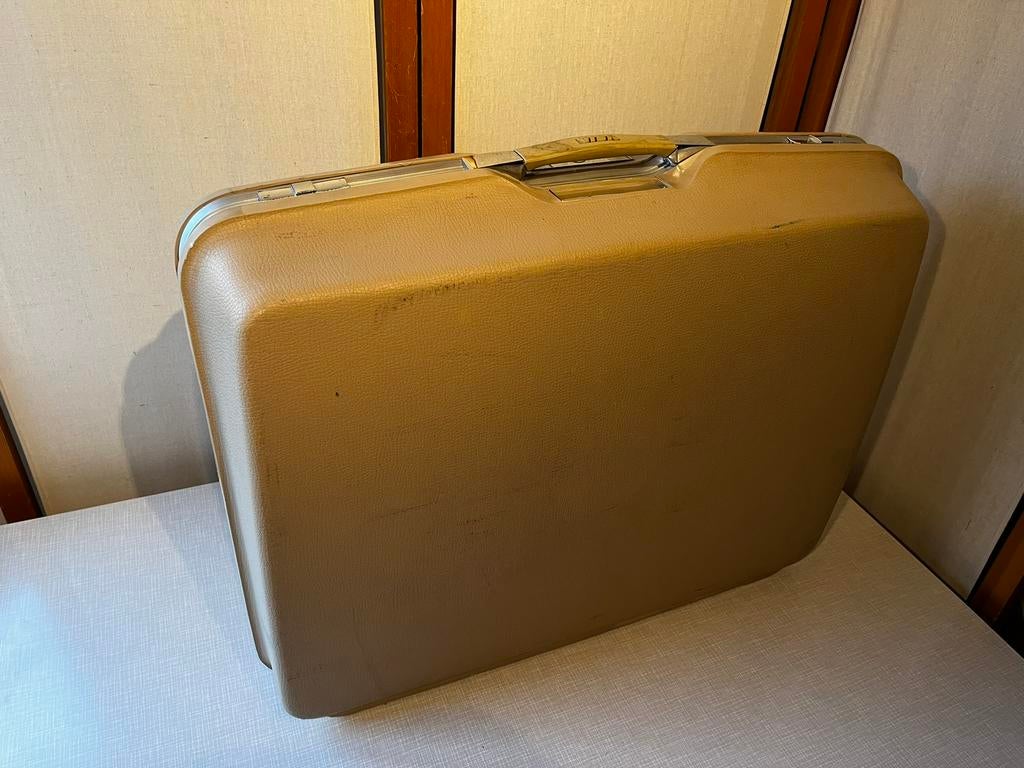 Vintage Valies Beige Reiskoffer, Ophalen, Gebruikt, Hard kunststof, Slot
