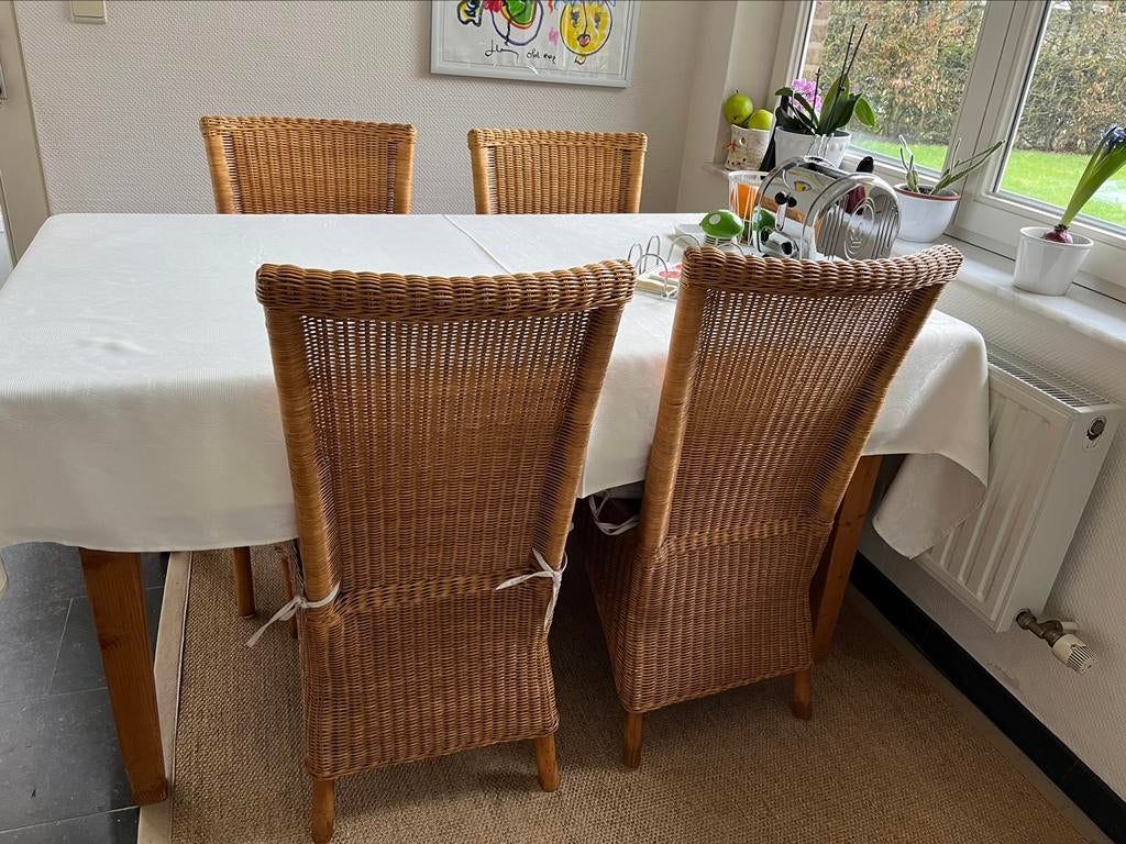 4 rieten stoelen, Huis en Inrichting, Ophalen, Bruin, 45 € per stoel, Riet of Rotan