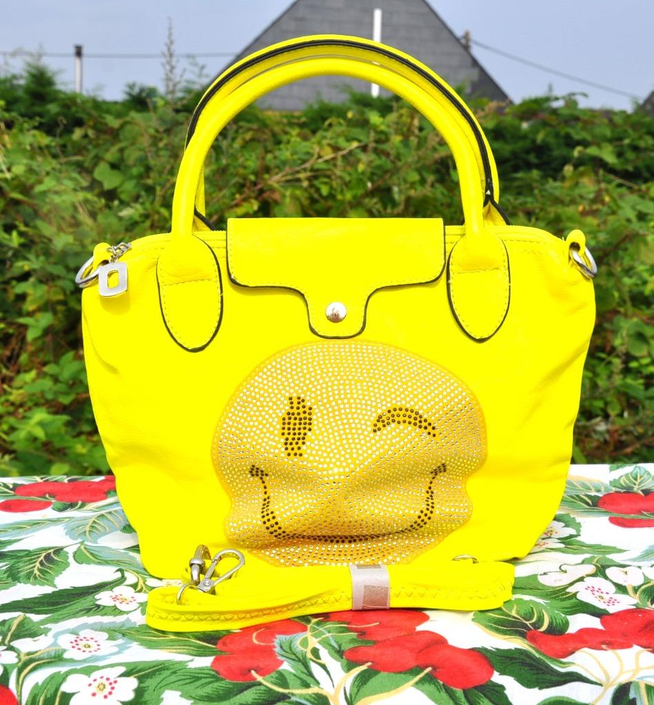 sac a main avec bandoulière jaune fluo smile, Enlèvement ou Envoi, Comme neuf, Jaune