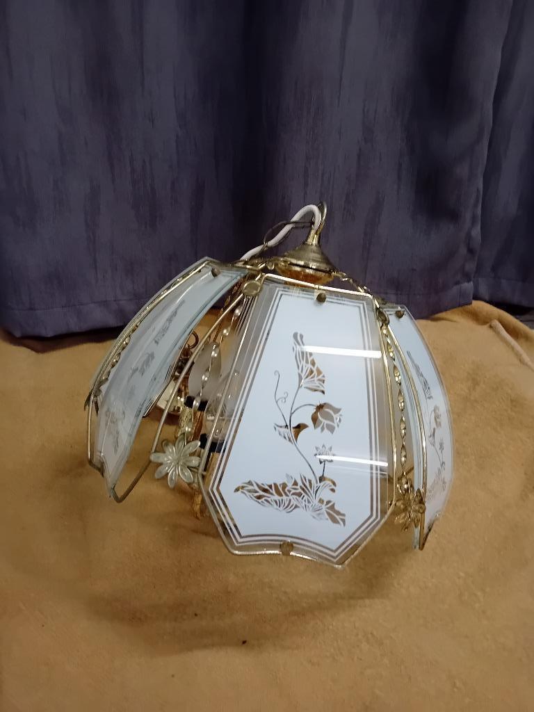 Vintage luster - plafondlamp met glazen panelen, Maison & Meubles, Enlèvement, Utilisé