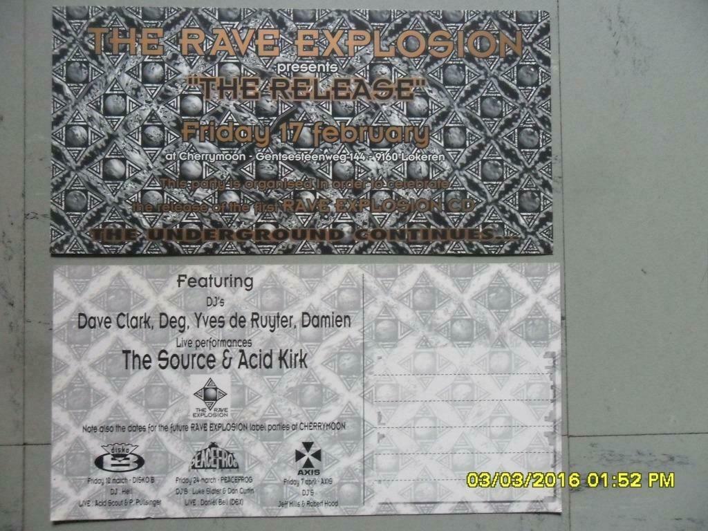 Flyers Flyers The Rave Explosion @ Cherry Moon (Lokeren), Verzamelen, Ophalen of Verzenden, Gebruikt, Overige typen