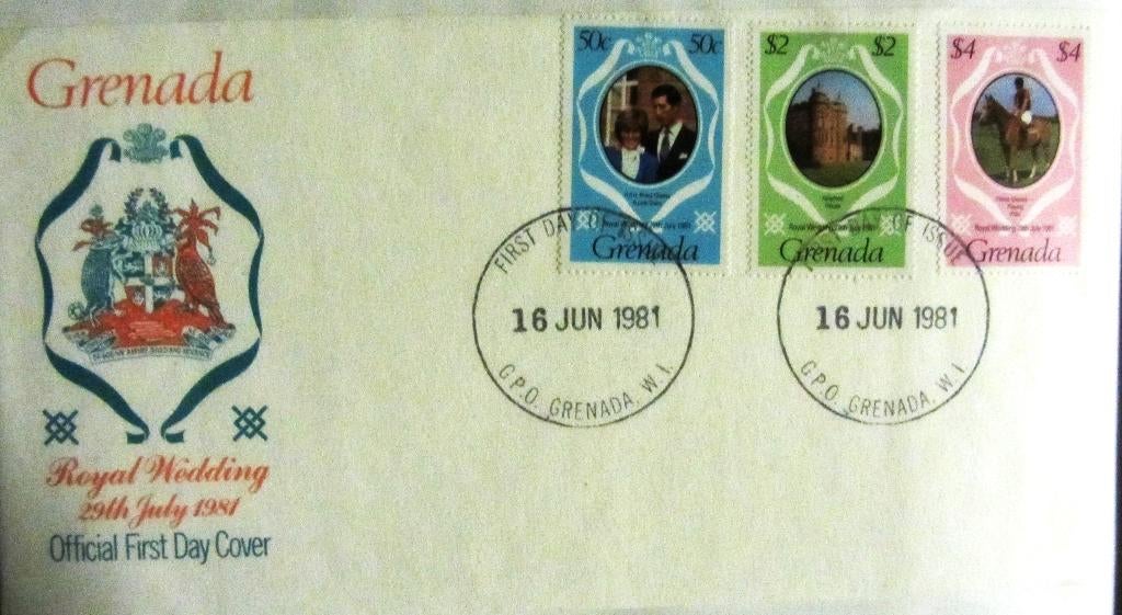 FDC HUWELIJK PRINS CHARLES MET LADY DIANA- GRENADA, Enlèvement ou Envoi, Affranchi, Dynastie