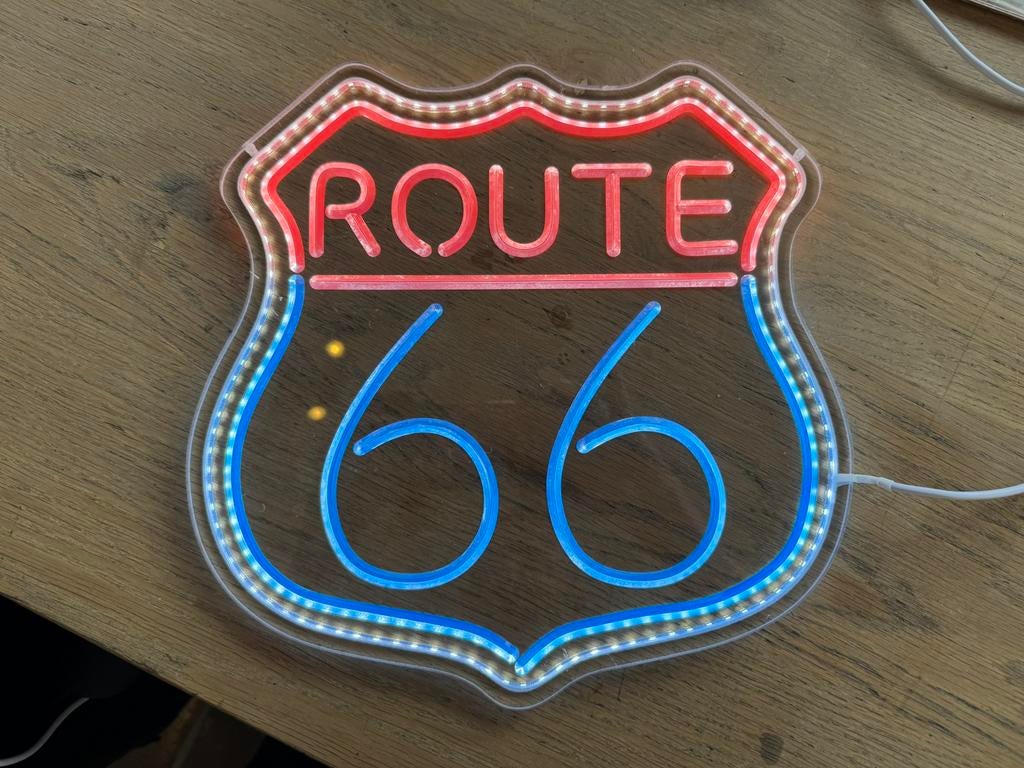 ROUTE 66 reclame NeoN verlichting, Verzamelen, Ophalen of Verzenden, Zo goed als nieuw, Lichtbak of (neon) lamp
