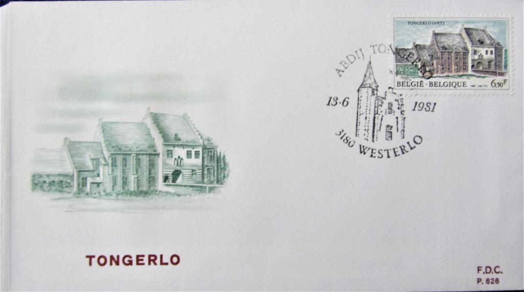 FDC - TOERISME- DE ABDIJ VAN TONGERLO, Ophalen of Verzenden, Gestempeld, Plaats of Gebouw