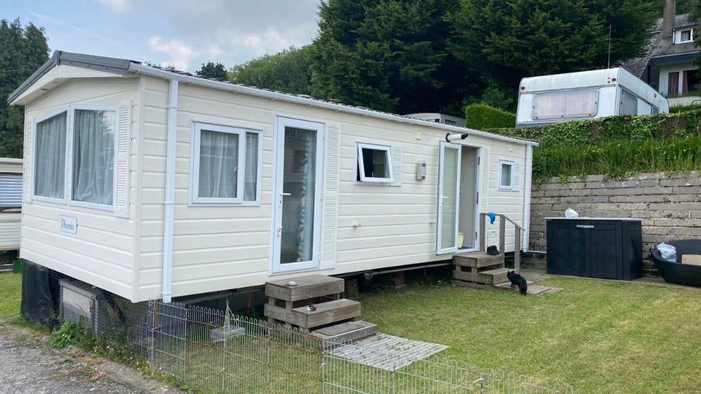 stacaravan 2 slpk nieuwstaat Kluisbergen Kluisbos, Caravans en Kamperen, Stacaravans, tot en met 4, Ophalen