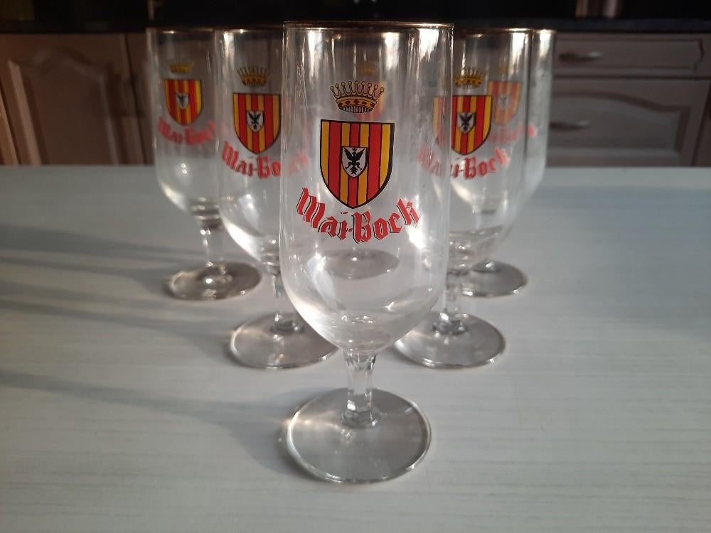 6 Mai-Bock bierglazen Lamot, Ophalen of Verzenden, Zo goed als nieuw, Bierglas