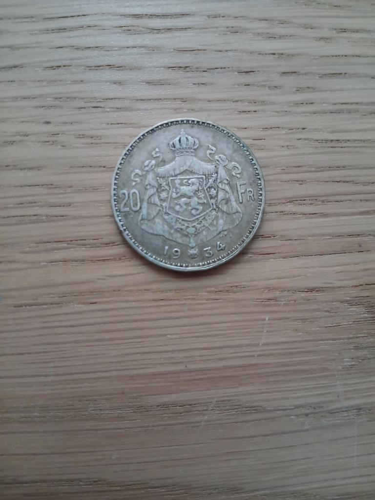 20 fr belge 1934 en argent., Zilver