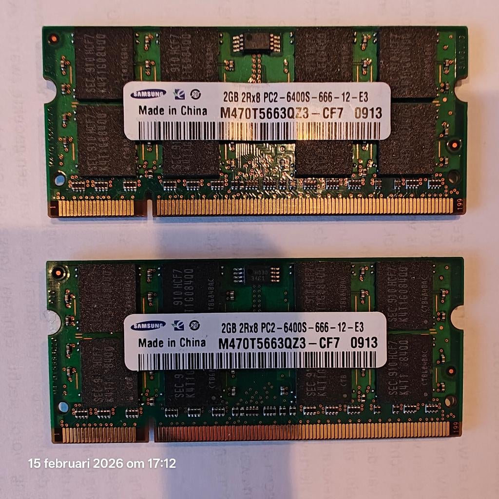 Samsung DDR2 SODIMM 2x2GB (4GB) 800MHz, Computers en Software, RAM geheugen, Ophalen, Gebruikt, DDR2, Laptop