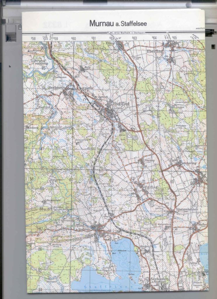 Landkaart gedetailleerd Duitsland Murnau a. Staffelsee, Boeken, Atlassen en Landkaarten, Verzenden, Zo goed als nieuw, Duitsland