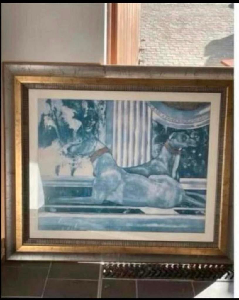 Ets/schilderij met windhonden, Antiek en Kunst, Ophalen