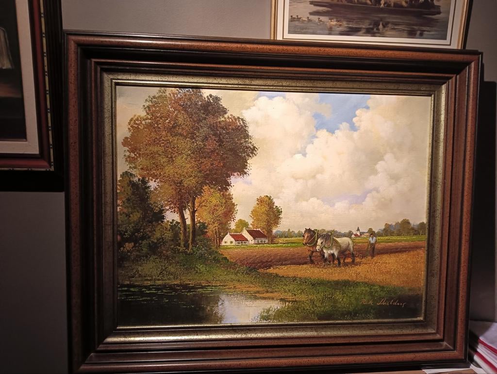 Boer met koppel werkpaarden, Antiek en Kunst, Ophalen