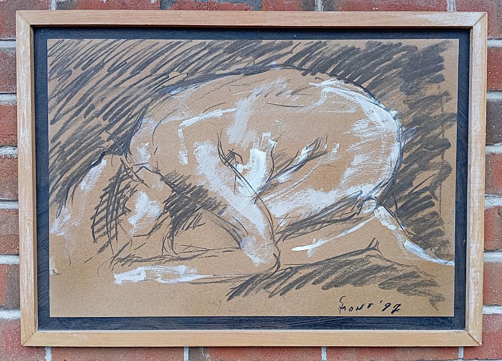 schilderij naakt gesigneerd Mont 97, Antiek en Kunst, Ophalen of Verzenden