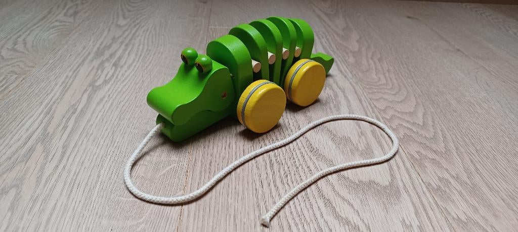 Houten trekfiguur dansende krokodil - Plan Toys, Enlèvement ou Envoi, Comme neuf, Jouet à Pousser ou Tirer