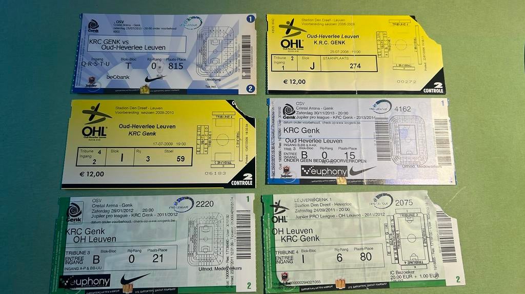 6 tickets RC Genk - Oud Heverlee Leuven OHL 2008 09 11 12 15, Envoi, Utilisé
