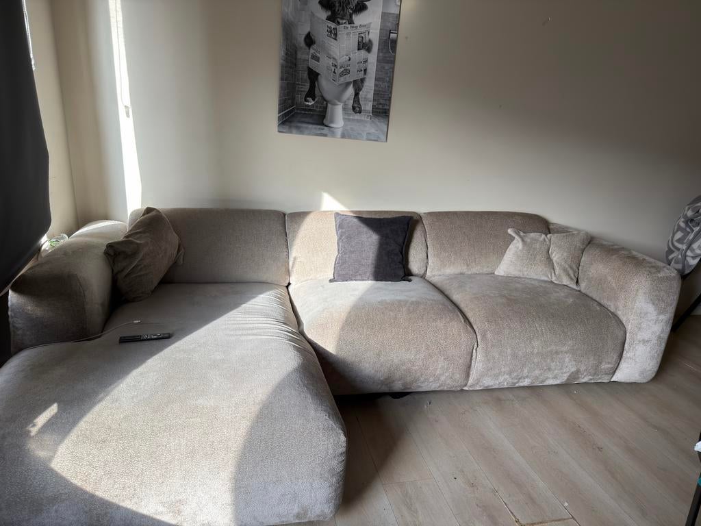 Zetel te koop zo goed als nieuw, Ophalen, Zo goed als nieuw, Stof, L vorm