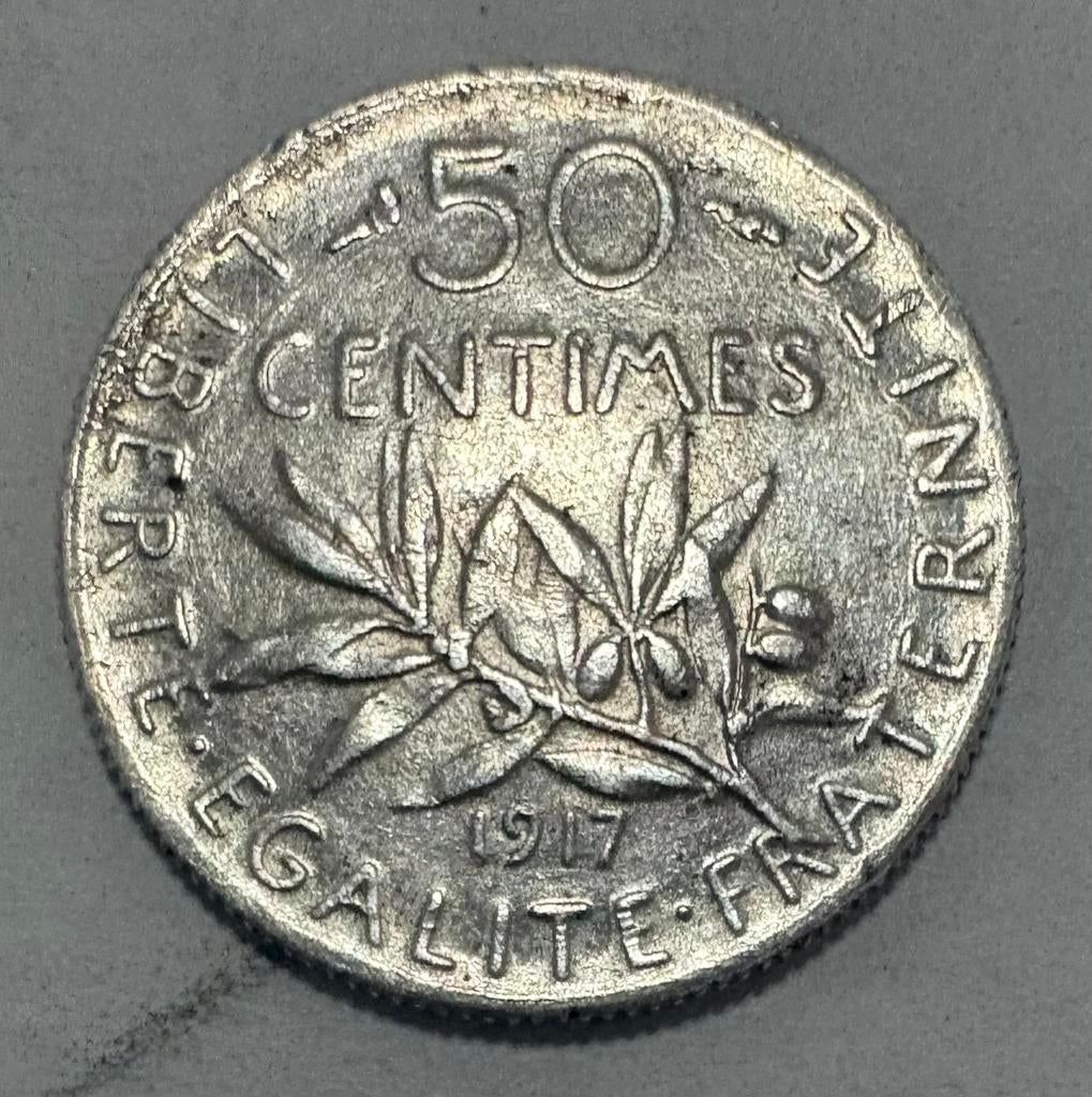 2 zilveren 50 centimes Frankrijk 1917-1919, Ophalen of Verzenden, Frankrijk, Zilver