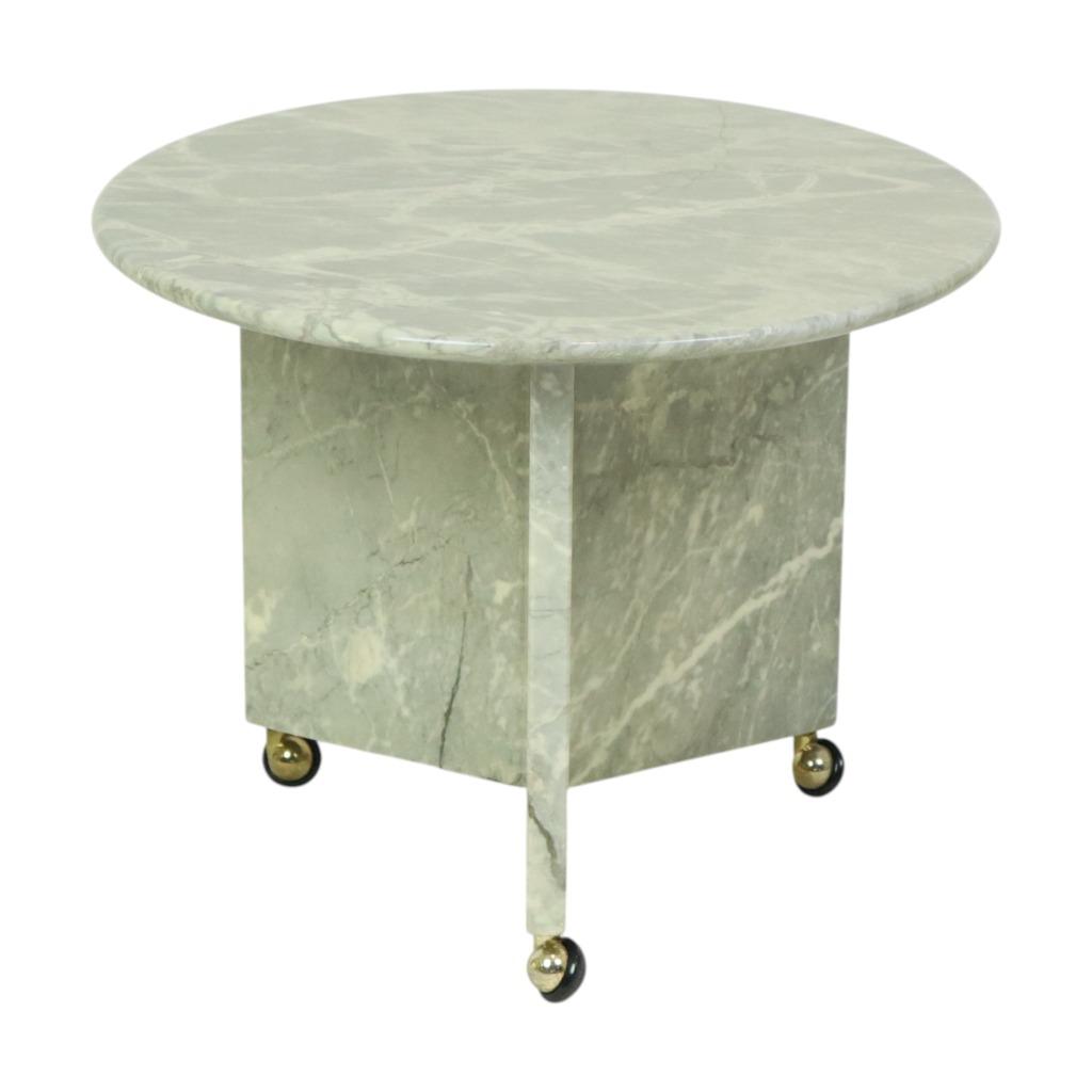 Ronde Marmeren Bijzettafel Plantentafel op Wieltjes Jaren 70, Antiek en Kunst, Ophalen