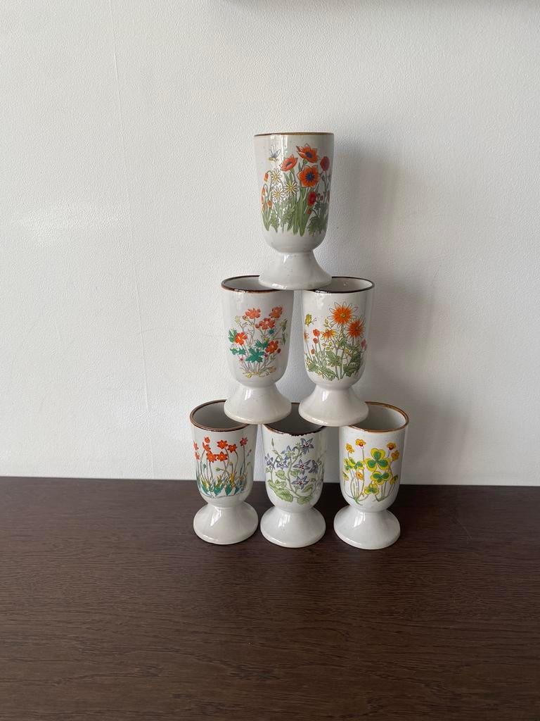 Vintage drinkbekers bloemenprint, Antiek en Kunst, Ophalen