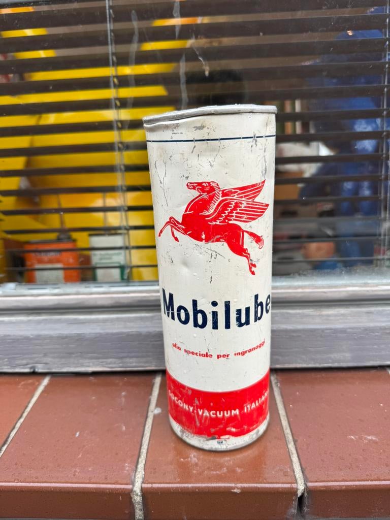 Mobilube oud vol olie blik, Verzamelen, Merken en Reclamevoorwerpen, Gebruikt, Verpakking, Ophalen of Verzenden