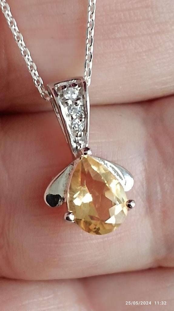 @ Pendentif en argent massif avec citrine naturelle @, Bijoux, Sacs & Beauté, Pendentifs, Neuf, Argent, Argent, Avec pierre précieuse