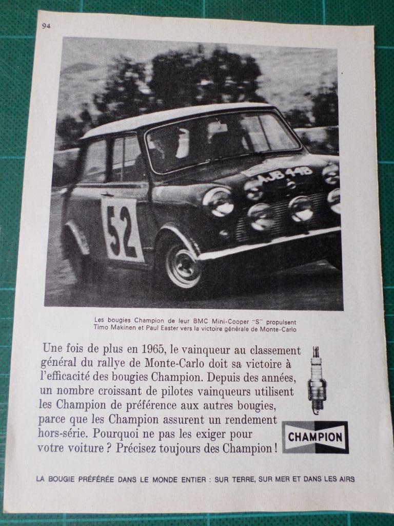 Timo Makkinen - bougies Champion - publicité papier - 1965, Ophalen of Verzenden, Gebruikt, Overige typen