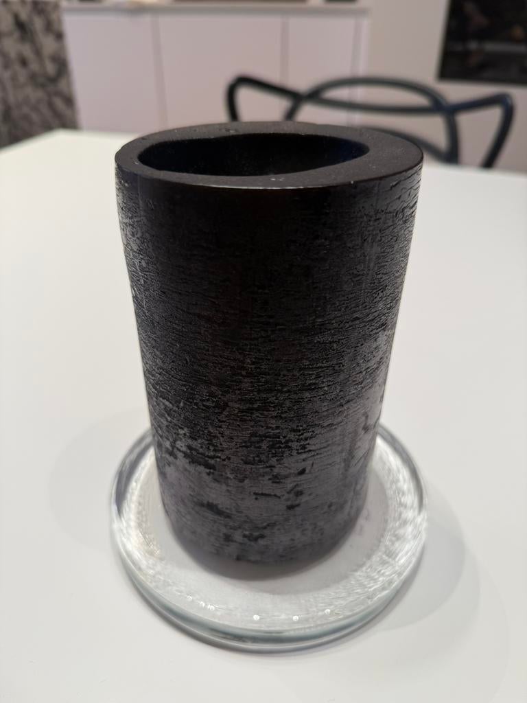 2 bougeoirs en verre rond et bougies, Huis en Inrichting, Woonaccessoires | Kandelaars en Kaarsen, Ophalen, Gebruikt, Overige materialen