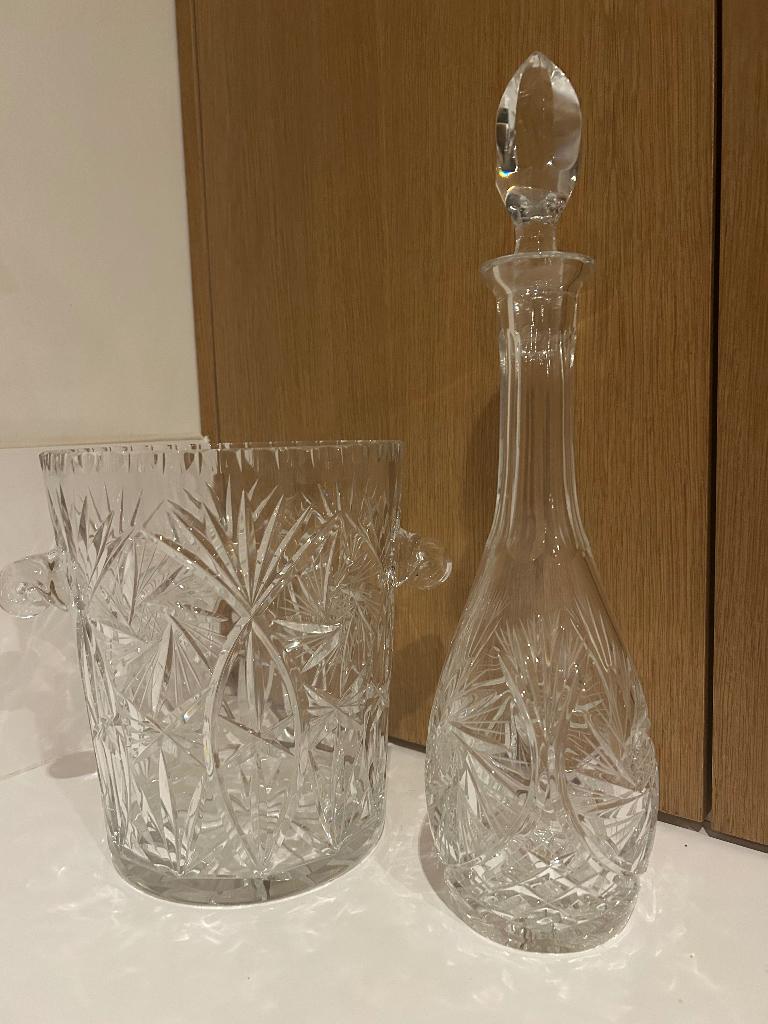 Luxe geslepen kristallen karaf met ijsemmer – vintage barset, Ophalen of Verzenden