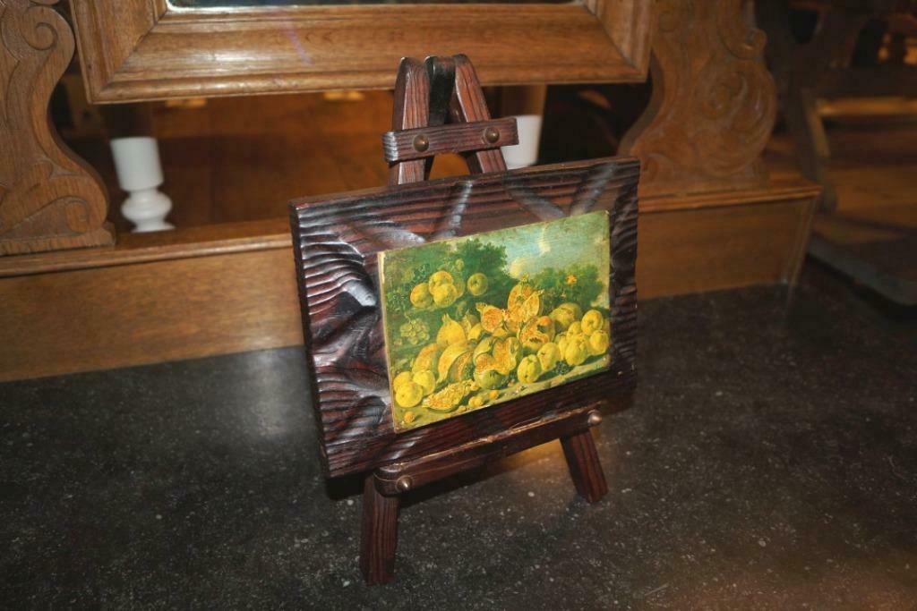 Kleine Antieke schilderij op houten schildersezel H 30 B 22, Enlèvement ou Envoi