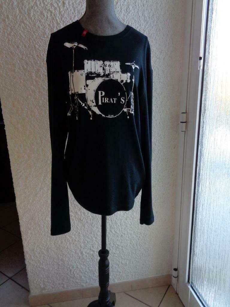 Sweet Blouse noire. Imprimé Batterie". Taille L, 3 suisses., Ophalen of Verzenden, Zo goed als nieuw, Zwart