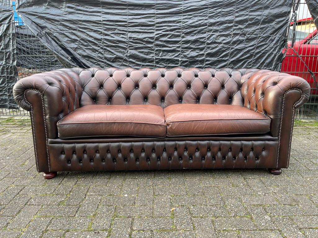 Prachtige Chesterfield zetel bruin gevlamd GRATIS GELEVERD!, Antiek en Kunst, Ophalen of Verzenden