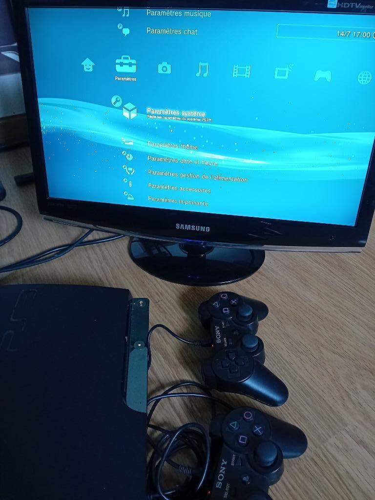 PS 3 Slim 250GB + 9Jeux + 3 manettes +Ecran+Station charge, Avec 3 manettes ou plus, Enlèvement, Utilisé, Slim