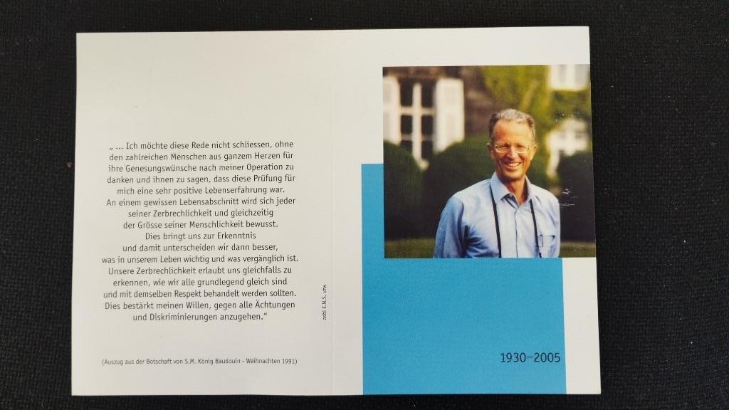 Souvenirbeeld Koning Boudewijn 75 jaar sinds zijn geboorte, Verzamelen, Verzenden, Nieuw, Kaart, Foto of Prent