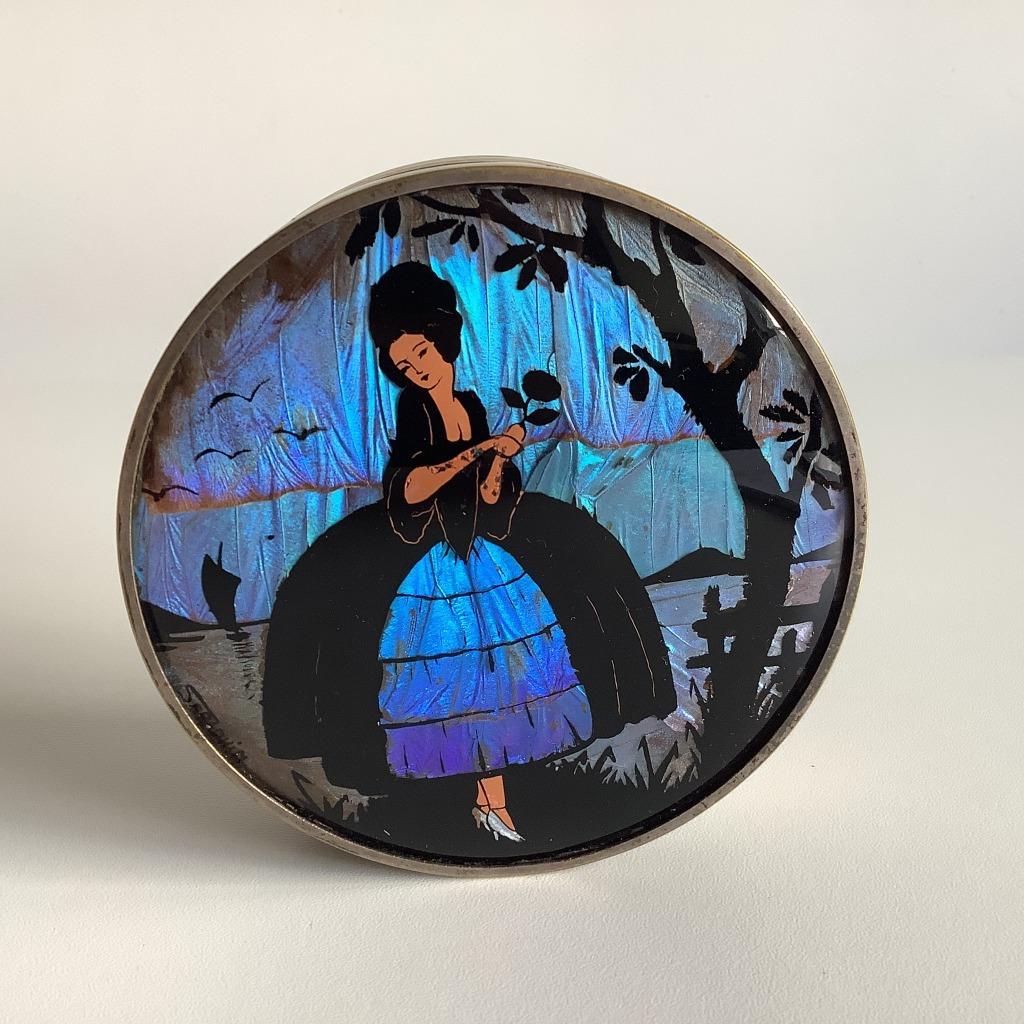 prachtige verzilverd art deco doos + morpho vlindervleugels, Ophalen of Verzenden
