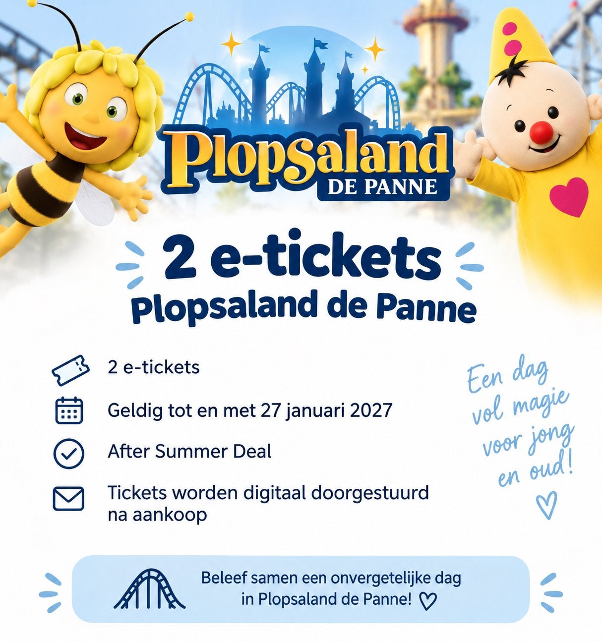 2 billets électroniques pour le Plopsaland De Panne, Deux personnes, Ticket ou Carte d'accès