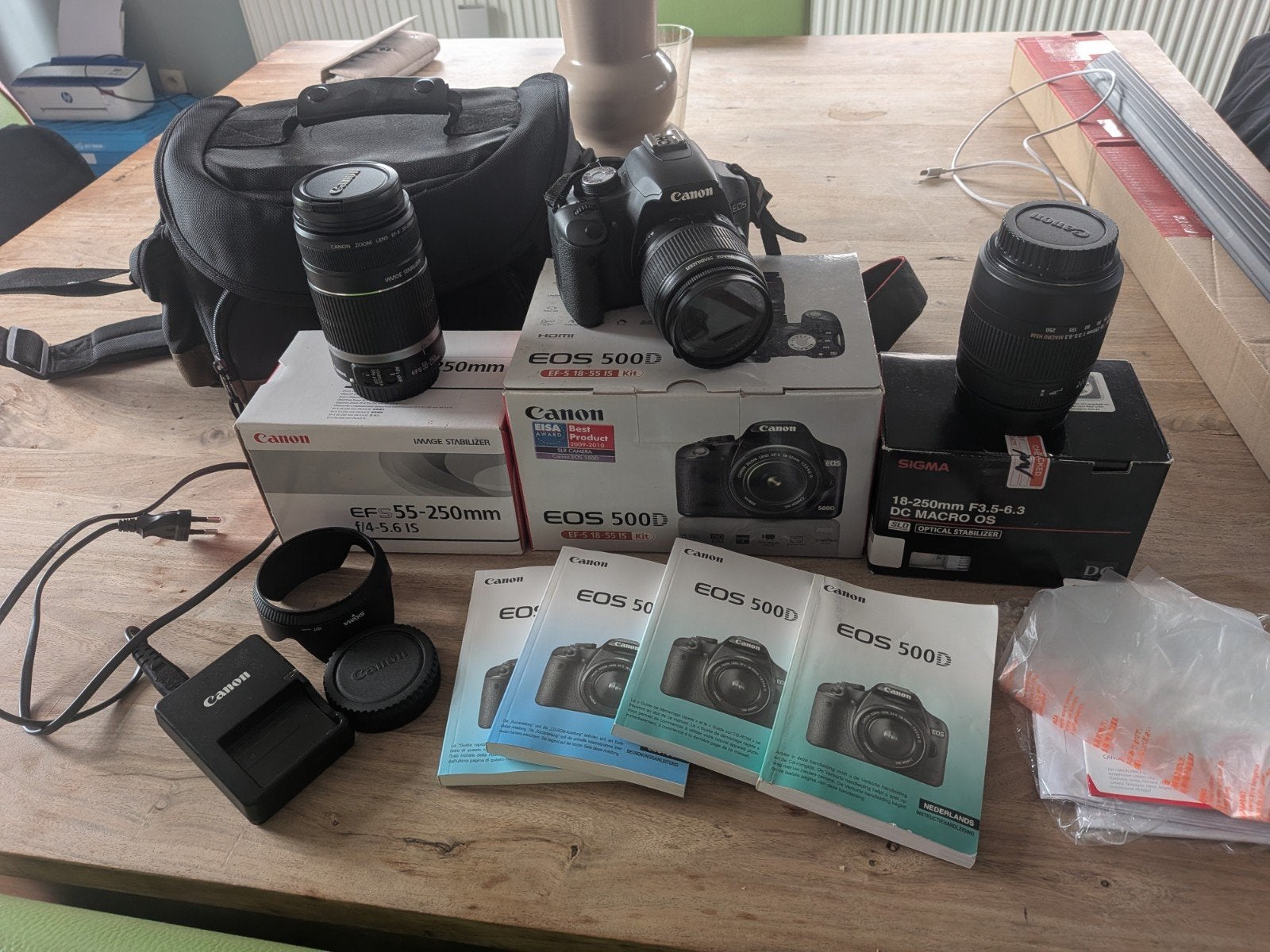 Kit complet Canon EOS 500D, TV, Hi-fi & Vidéo, Appareils photo numériques, Stabilisation d'image, Pare-soleil, Enlèvement ou Envoi