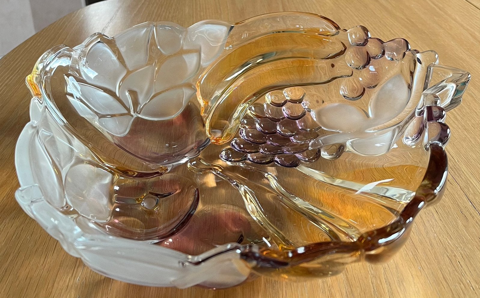 Decoratieve glazen schaal druiventros, paars & amber Ø 37 cm, Ophalen, Zo goed als nieuw