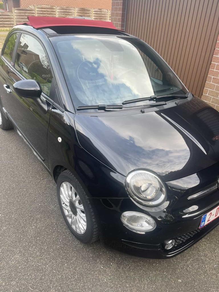 Fiat 500c cabrio hybride 2021, Auto's, Stof, Cabriolet, Zwart, Grijs
