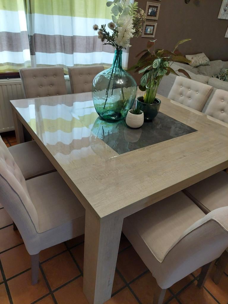 Table de salle à manger + 8 chaises, 100 à 150 cm, Carré, 100 à 150 cm, Enlèvement