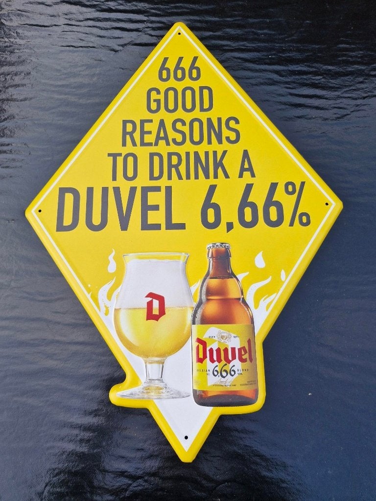 plaque en métal DUVEL 666 (57 cm par 40 cm) - comme neuve, Enlèvement ou Envoi, Comme neuf, Panneau, Plaque ou Plaquette publicitaire