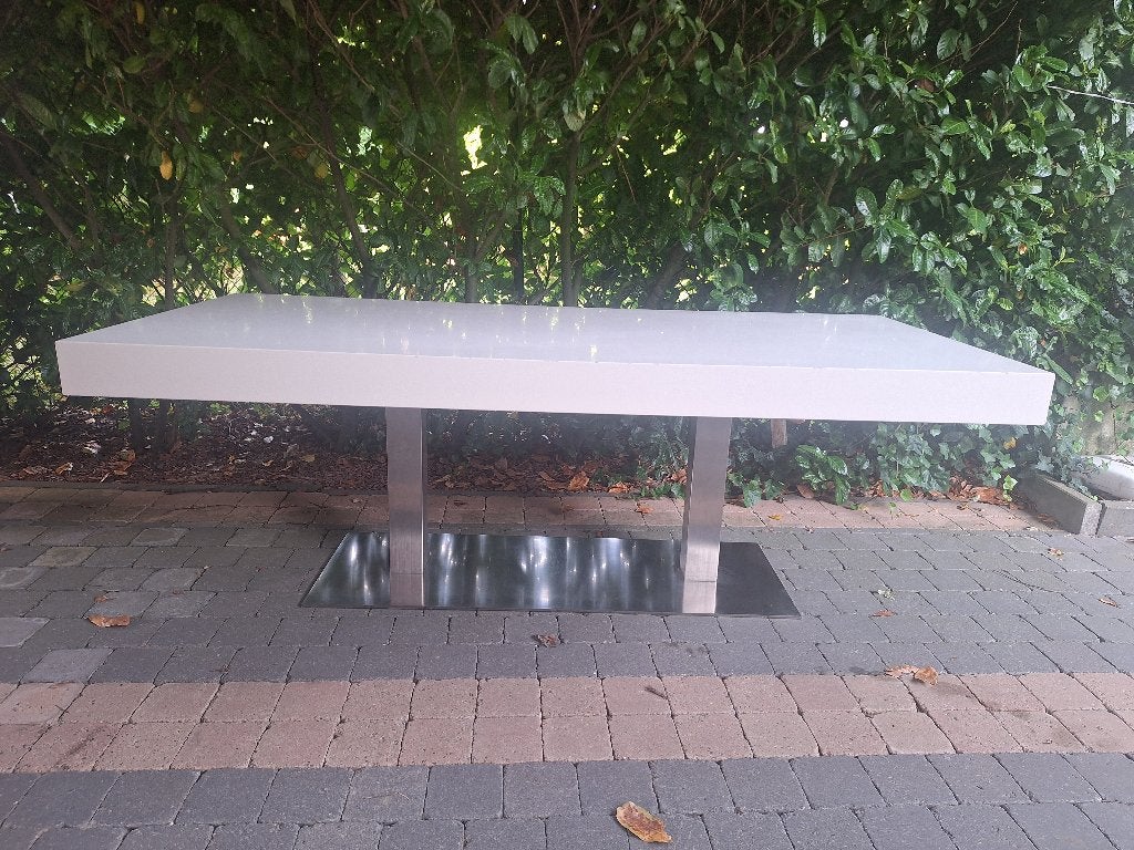 Table moderne pied en inox brossé, Maison & Meubles, 100 à 150 cm, Enlèvement, Utilisé, Rectangulaire