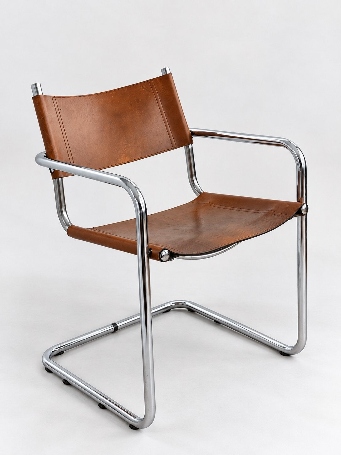 Fauteuil cantilever vintage cuir cognac et chrome, Enlèvement, Utilisé, Cuir, Une